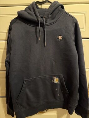 Carhartt WIP Slate Blue Pullover Hoodie with Small Embroidered Logos